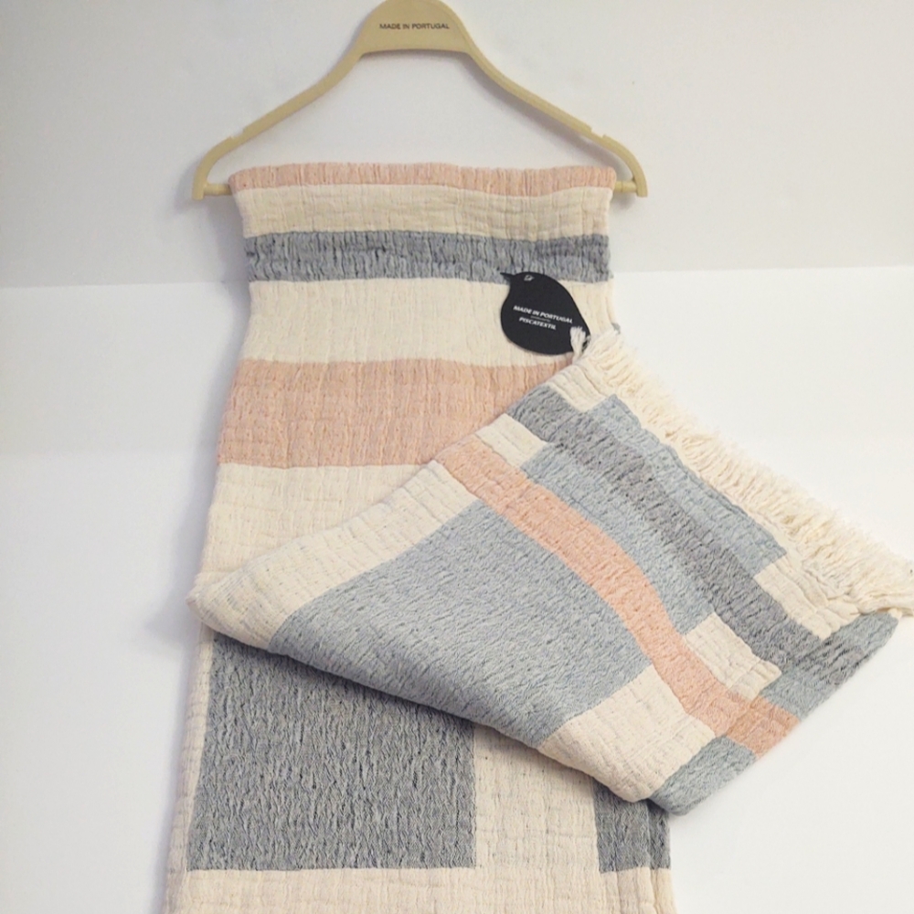 🎁Piscatextil Throw Blanket - Cotton - Broad Stripe Multi Color Block